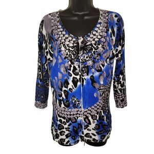 Cache Leopard Print Rhinestone Embellished Knit Cardigan Size Medium
